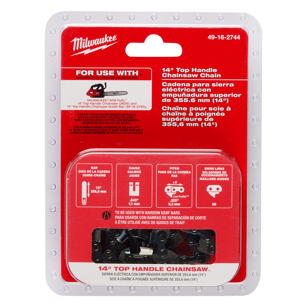 49-16-2744 Chainsaw Chain, Low Kickback Chain, 14 in L Bar, 0.043 in Gauge, 0.325 in TPI/Pitch, 59 -Link