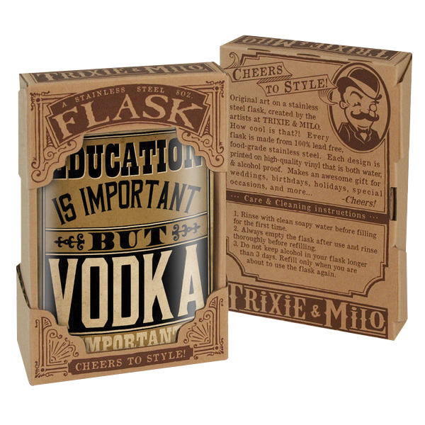 Trixie & Milo FLSK-EDUCA Series Education is Importanter Hip Flask, Specifications: 8 oz Capacity, Stainless Steel - 2