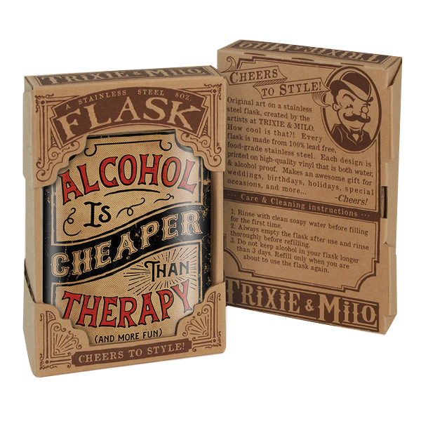 Trixie & Milo FLSK-CHEAP Series Alcohol is Cheaper Than Therapy Hip Flask, Specifications: 8 oz Capacity - 2