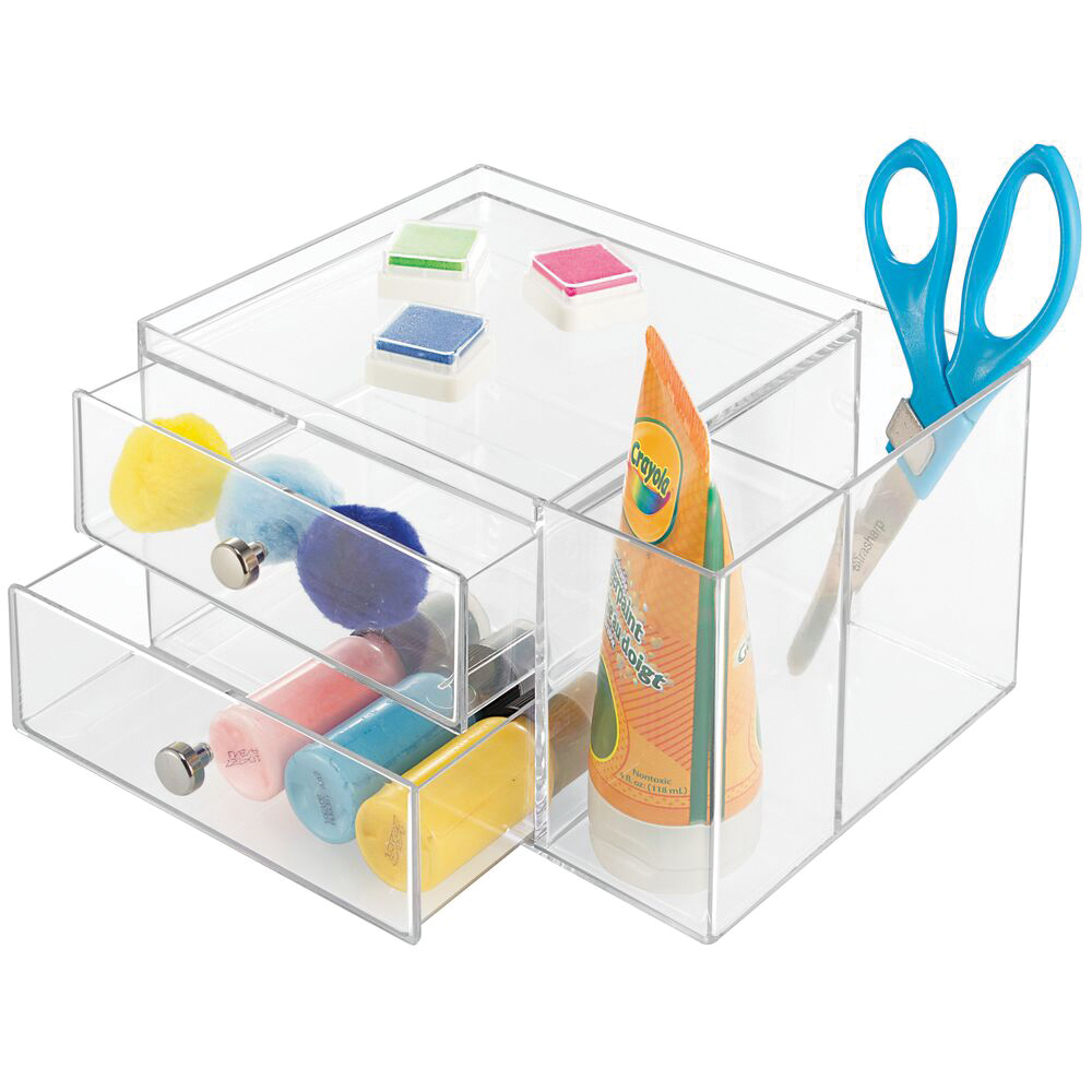 iDESIGN 39260 Drawer with Side Organizer, 2-Drawer, Plastic Drawer, Clear Drawer, 9 in OAL, 7 in OAW, 5-1/2 in OAD - 2