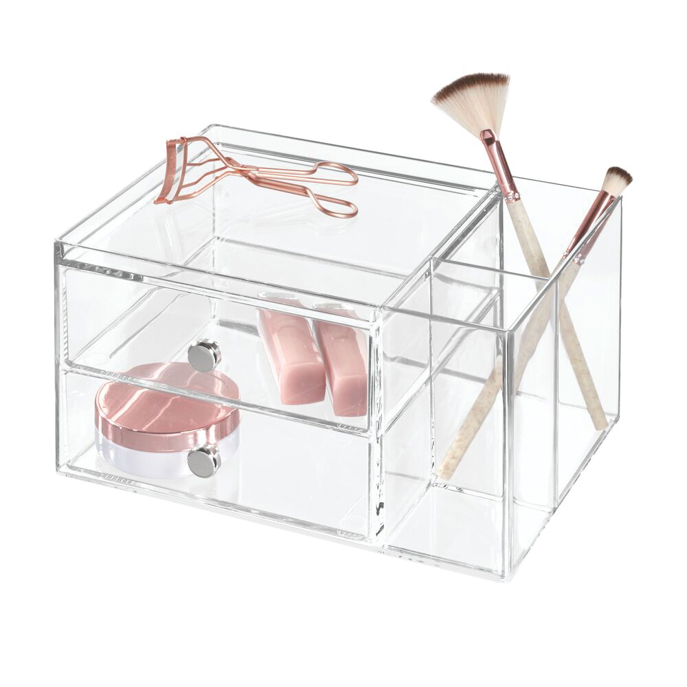 iDESIGN 39260 Drawer with Side Organizer, 2-Drawer, Plastic Drawer, Clear Drawer, 9 in OAL, 7 in OAW, 5-1/2 in OAD - 3