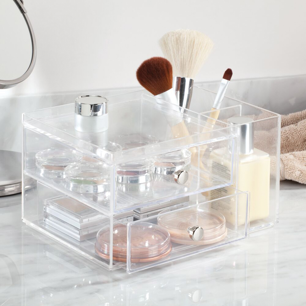 iDESIGN 39260 Drawer with Side Organizer, 2-Drawer, Plastic Drawer, Clear Drawer, 9 in OAL, 7 in OAW, 5-1/2 in OAD - 4