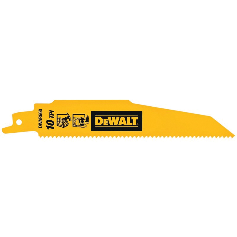 DWAR660 Series Reciprocating Saw Blade, Applicable Materials: Wood, 1 in W, 6 in L, 10 TPI, 5/PK