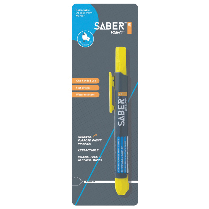 SABER PAINT RT 59151 Marker, Yellow, 5-1/2 in L, Plastic Barrel - 4