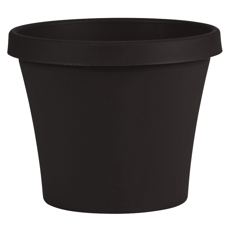 Terra Series TR1000 Planter, 8-1/2 in H, 10-3/4 in W, 10-3/4 in D, Round, Tapered Design, Plastic, Black, Matte