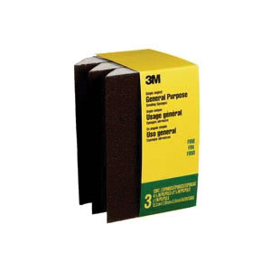 Sanding Sponges, 3M, 4.87 in L, 2.87 in W, 120 Grit, Fine, Foam Abrasive, 3-pk - 4
