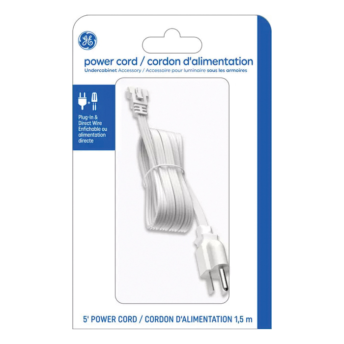 GE 93129112 Power Cord, White, For: Premium Plug-In and Direct Wire Under Cabinet and Puck Fixtures
