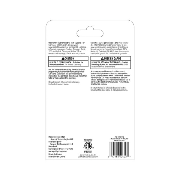 GE 93129112 Power Cord, White, For: Premium Plug-In and Direct Wire Under Cabinet and Puck Fixtures
