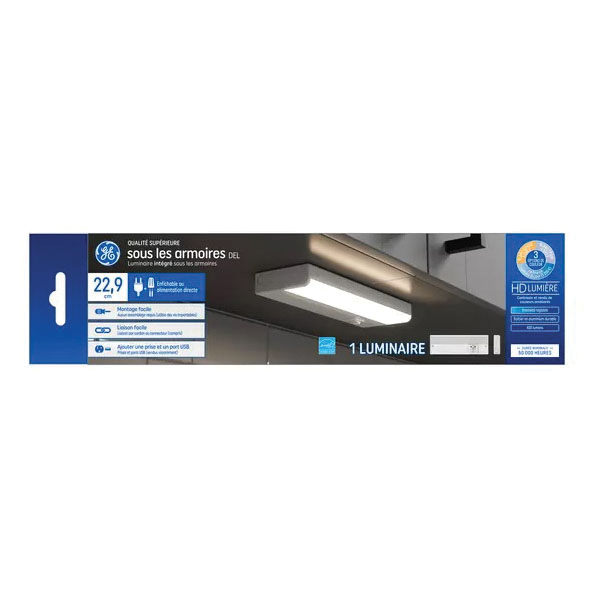 GE 93127765 Under-Cabinet Light Fixture, 120 V, 6 W, LED Lamp, 400 Lumens, 3000, 4000, 5000 K Color Temp