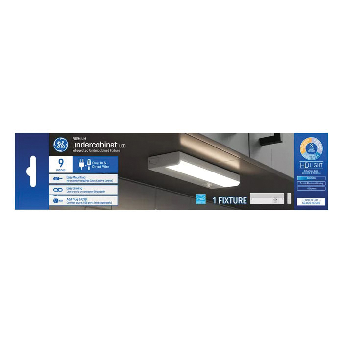 GE 93127765 Under-Cabinet Light Fixture, 120 V, 6 W, LED Lamp, 400 Lumens, 3000, 4000, 5000 K Color Temp
