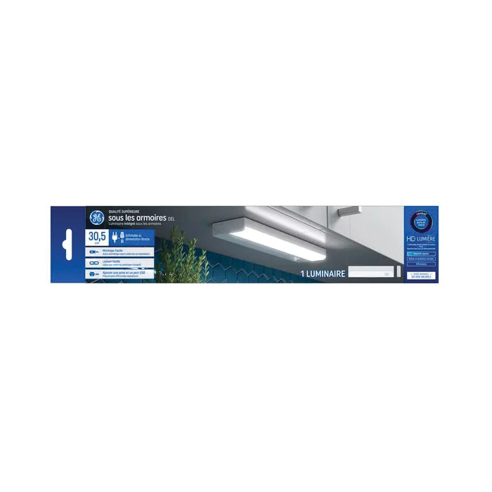 GE Reveal Series 93127782 Under-Cabinet Light Fixture, 120 V, 8 W, LED Lamp, 520 Lumens, 2700 K Color Temp