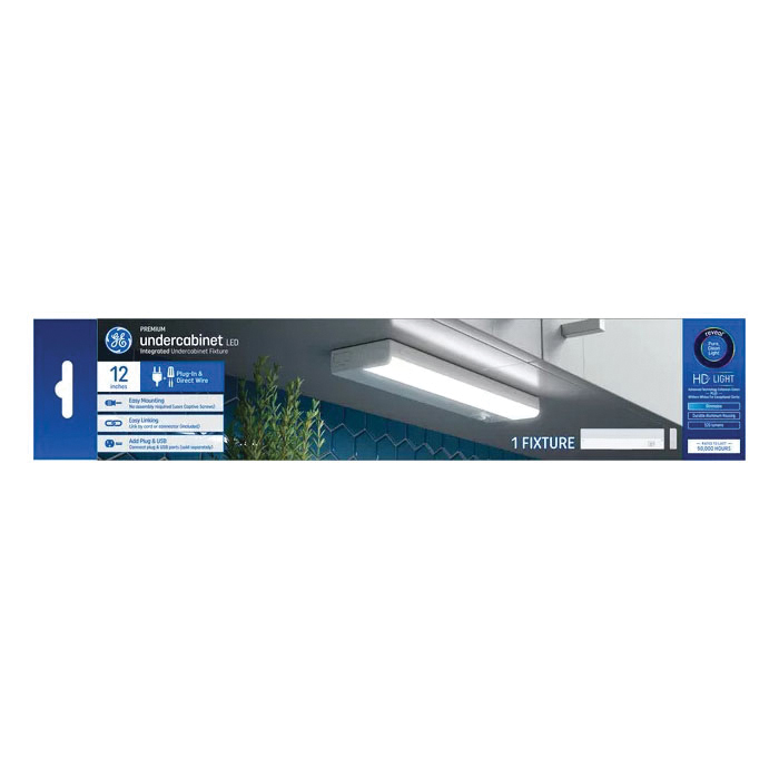 GE Reveal Series 93127782 Under-Cabinet Light Fixture, 120 V, 8 W, LED Lamp, 520 Lumens, 2700 K Color Temp