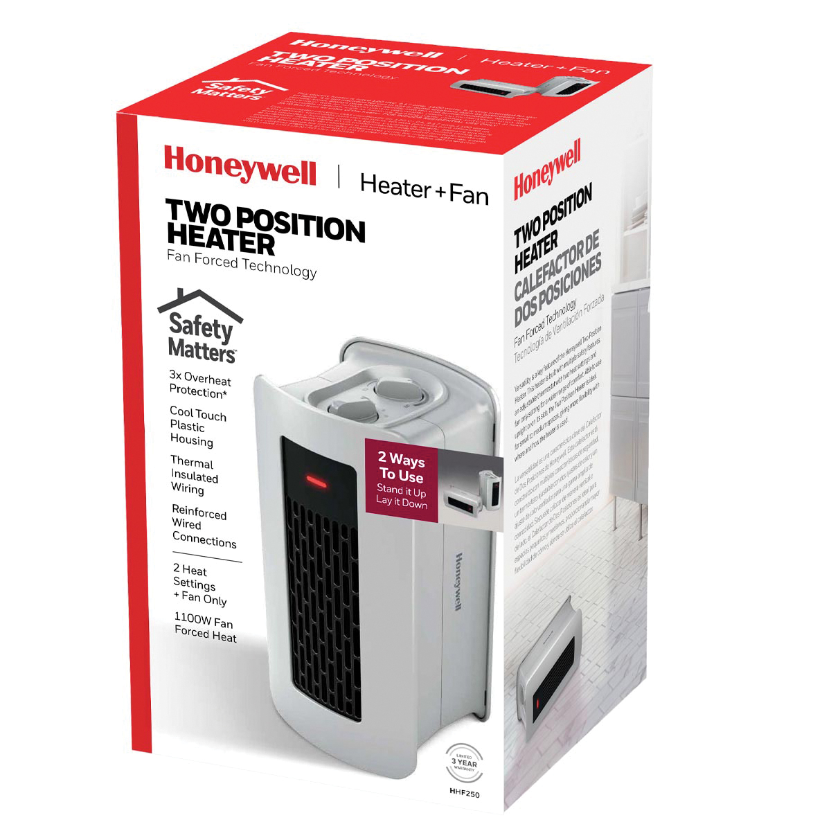 Honeywell HHF250 Room Heater, 9.17 A, 120 V, 1100 W, 3753 Btu Heating, 3-Heating Stage, White