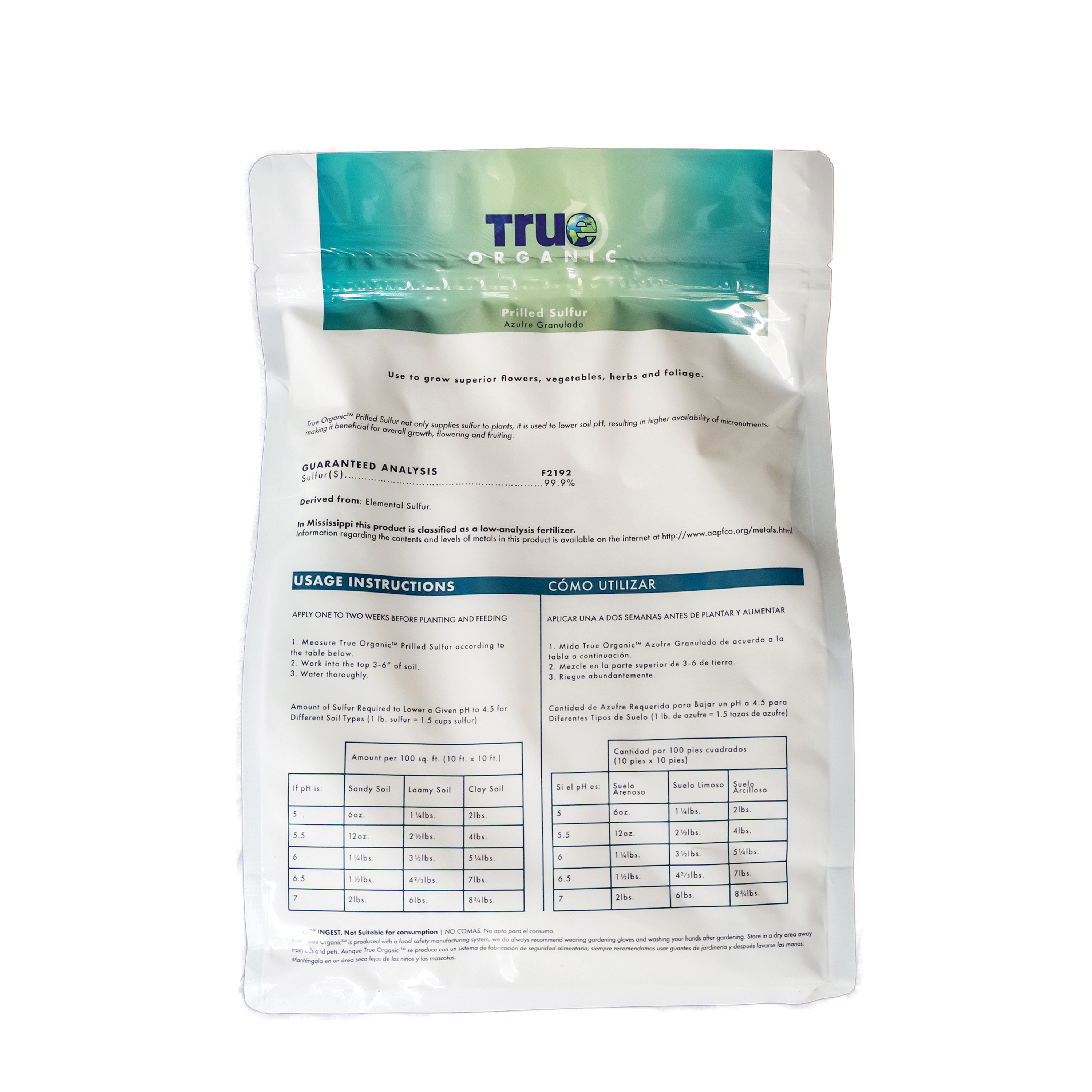 Prilled Sulfur Plant Food, True Organic, 5 lb Bag, Granular - 2