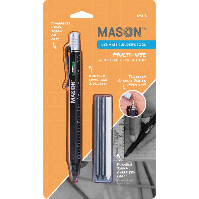 MASON 59415 Builders Tool Kit, Black, 5.8 in L, Metal Barrel - 4