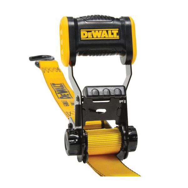 Tie Down Strap, Dewalt, 1-1/4 in W, 12 ft L, Polyester, Yellow, 600 lb Working Load, S-Hook End, 2/PK - 3