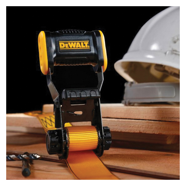 Tie Down Strap, Dewalt, 1-1/4 in W, 12 ft L, Polyester, Yellow, 600 lb Working Load, S-Hook End, 2/PK - 4