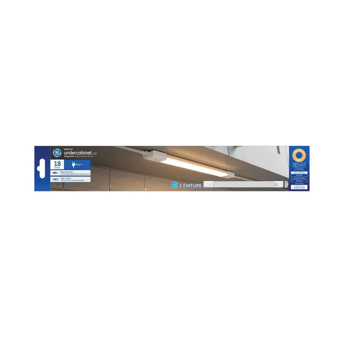 GE 93129098 Slim Under-Cabinet Light Fixture, 120 V, 10 W, LED Lamp, 800 Lumens, 3000 K Color Temp, White Fixture