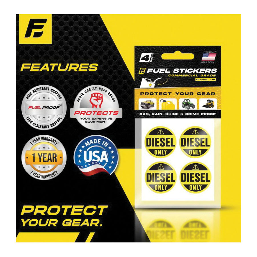 Fuel Sticker 1RDO Round Sticker, Diesel Only, Yellow Back...