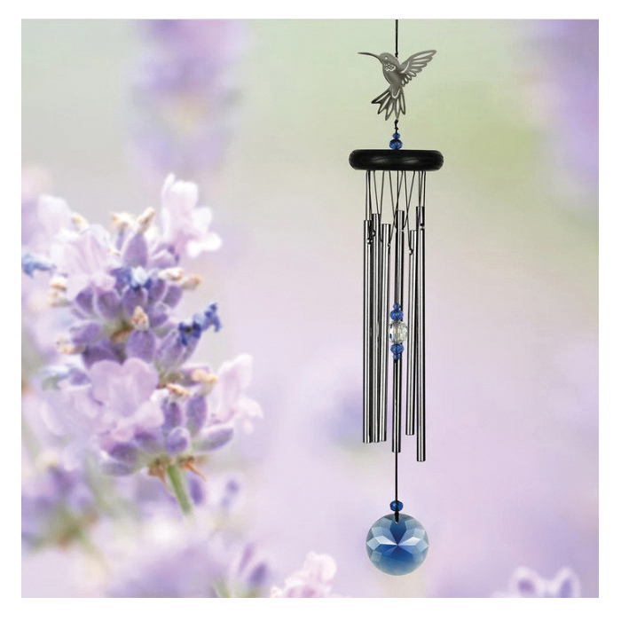 Woodstock Chimes WFHU Wind Chime, Crystal Hummingbird, Aluminum/Ash Wood, Blue/Clear/Silver - 2