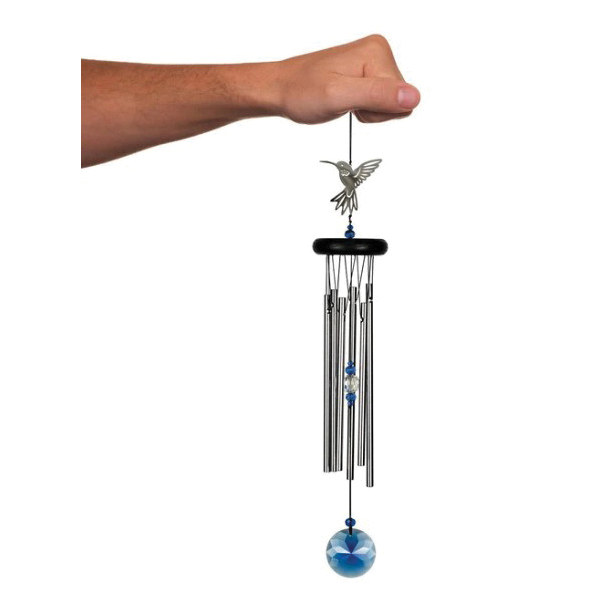 Woodstock Chimes WFHU Wind Chime, Crystal Hummingbird, Aluminum/Ash Wood, Blue/Clear/Silver - 4