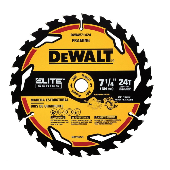 DeWALT ELITE Series DWAW71424B10 Circular Saw Blade, 7-1/4 in Dia, 5/8 in Arbor, 24-Teeth, 10/PK
