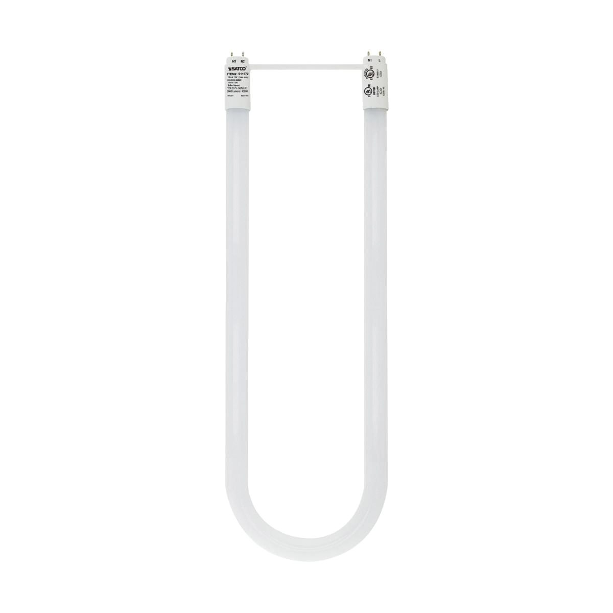 Satco S11972 LED Bulb, U-Bend, T8 Lamp, G13 Medium Bi Pin Lamp Base, Dimmable, Frost, Cool White Light