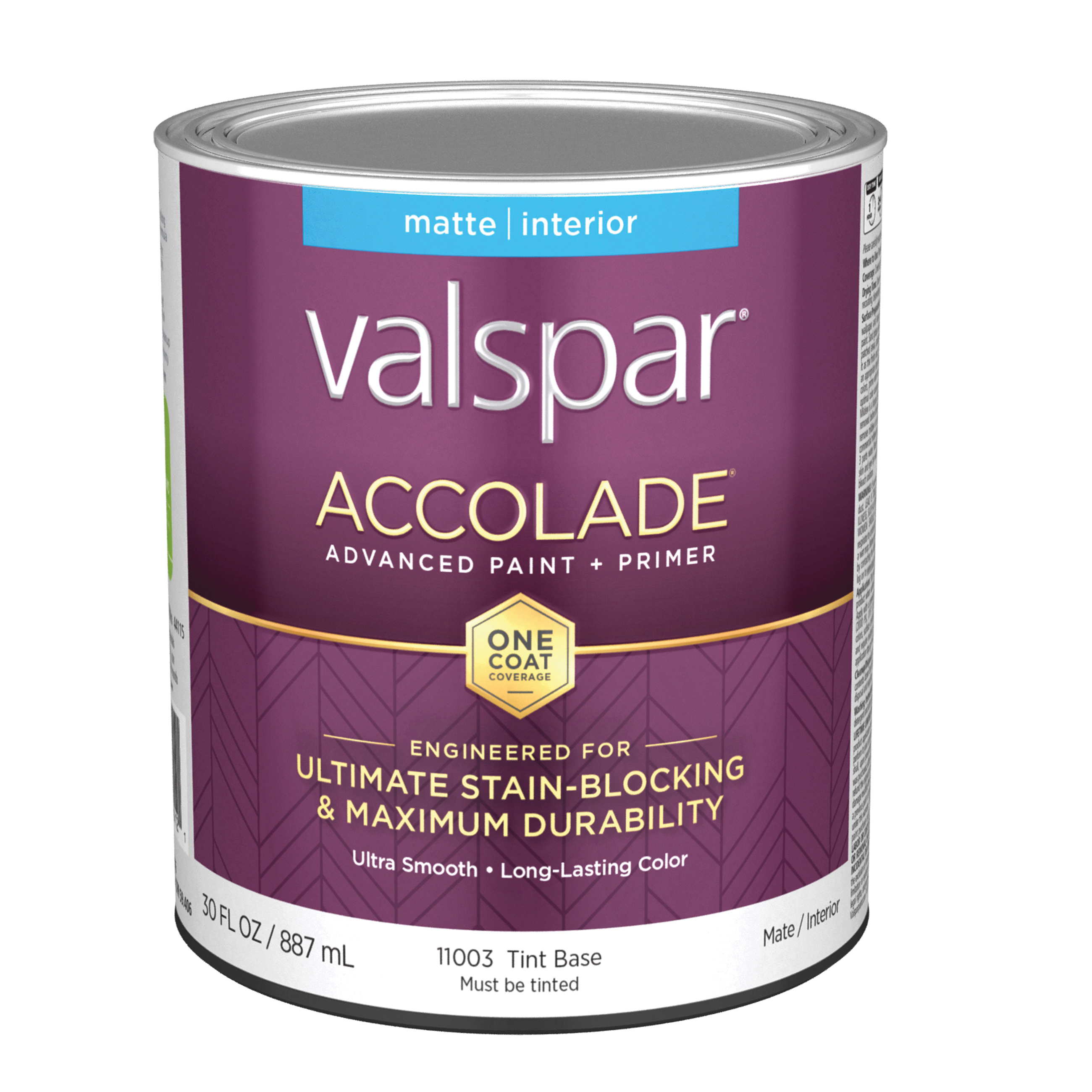 Accolade 1100 028.0011003.005 Latex Paint, Acrylic Base, Matte, Tint Base, 1 qt, Plastic Can