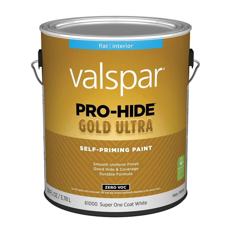 Valspar Pro-Hide Gold Ultra 6100 028.0061000.007 Latex Paint, Acrylic Base, Flat Sheen, Super One Coat White, 1 gal
