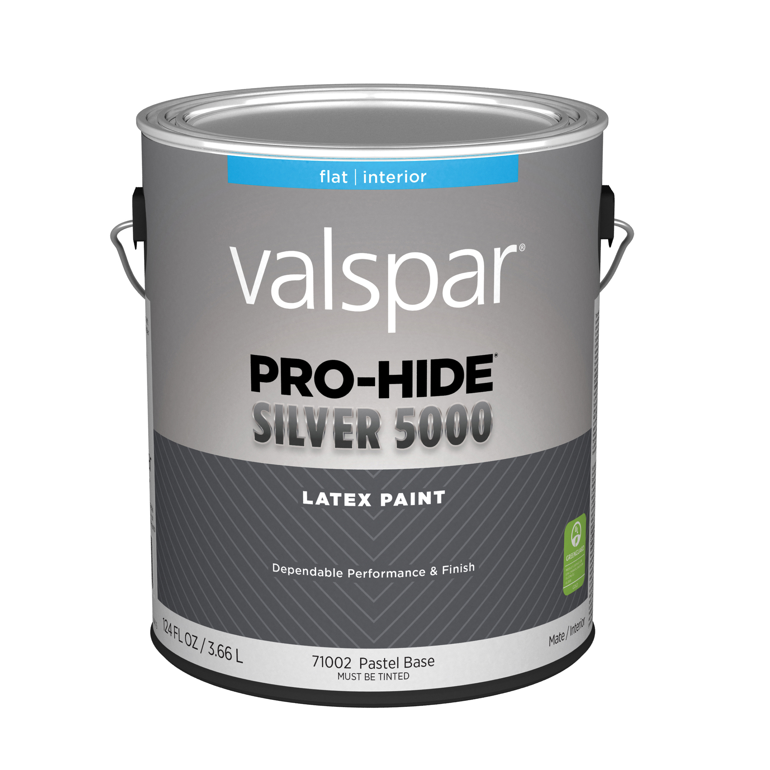 Valspar Pro-Hide Silver 5000 7100 Series 028.0071002.007 Interior Paint, Tintable Pastel Base, Flat, White, 1 gal, Plastic, Can