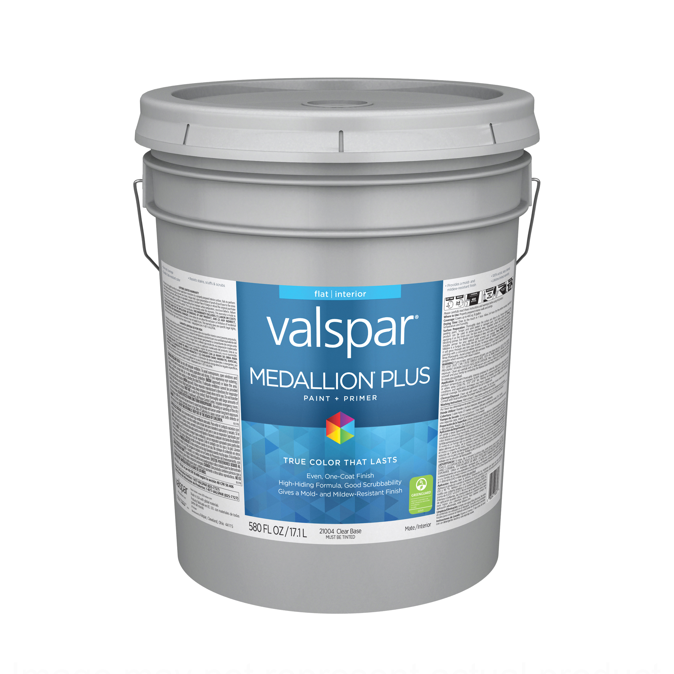 2100 Series 028.0021004.008 Interior Paint and Primer, Water, Flat, Clear, 5 gal Plastic Pail