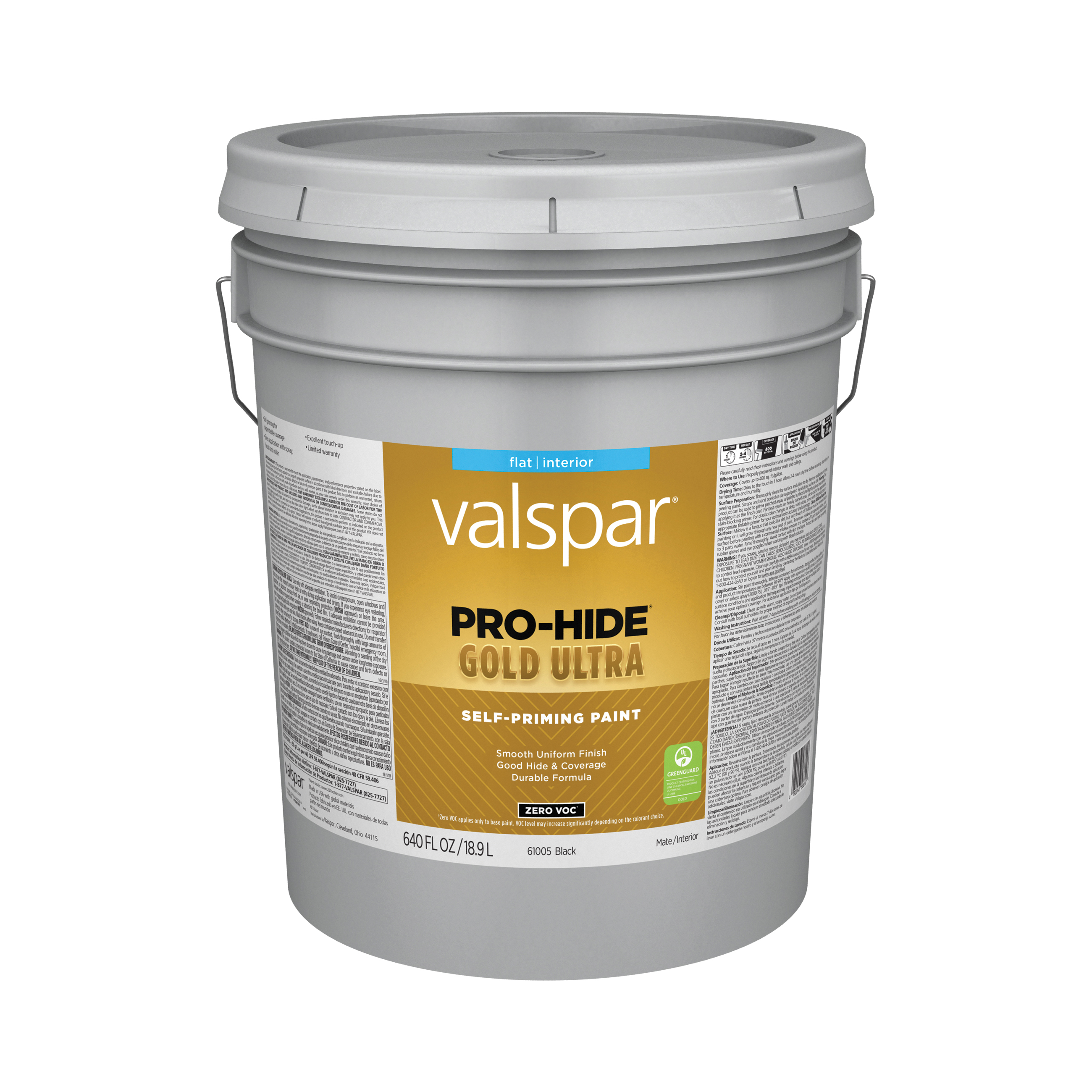 Pro-Hide Gold Ultra 6100 028.0061005.008 Latex Paint, Acrylic Base, Flat, Black, 5 gal, Plastic Pail