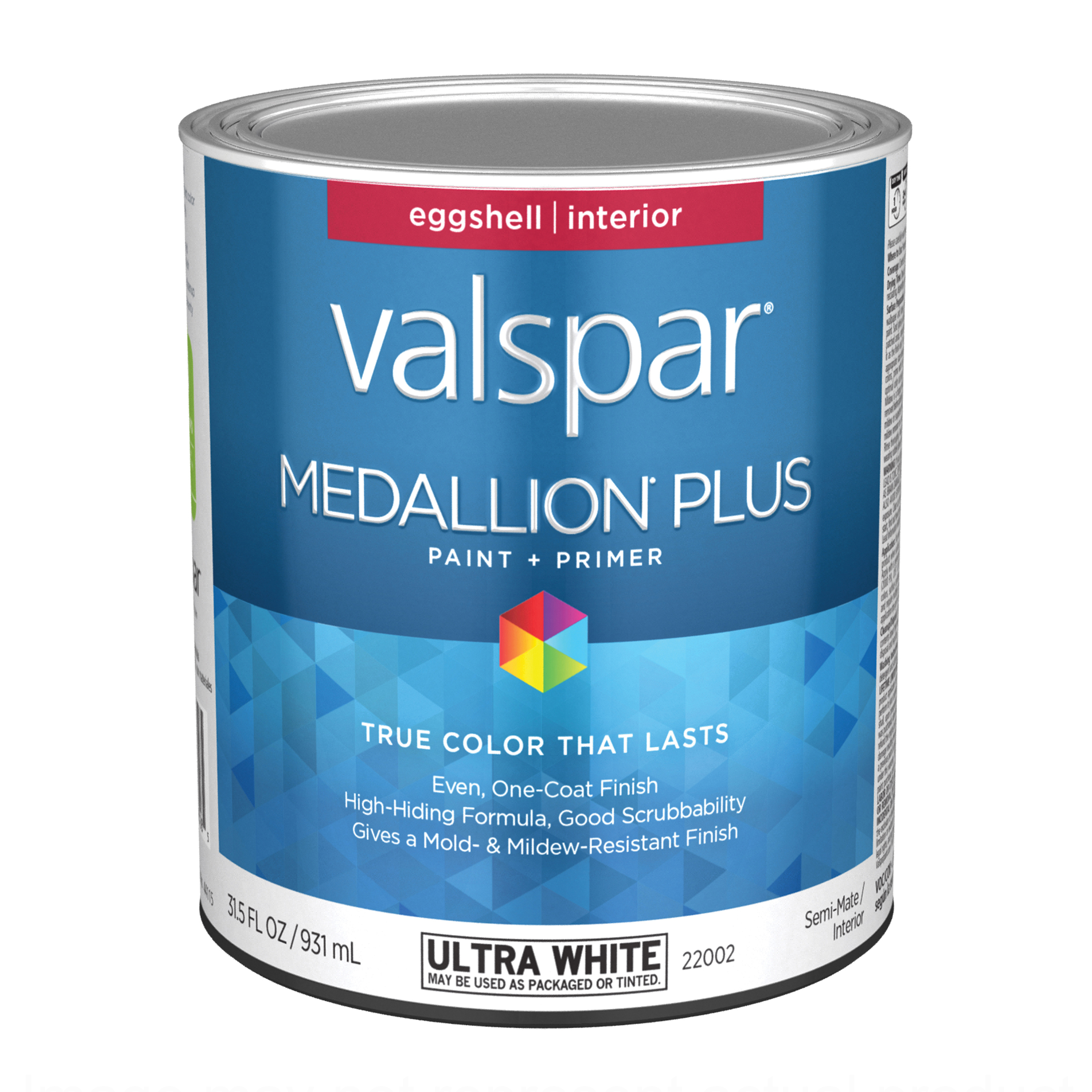 Medallion Plus 2200 028.0022002.005 Latex Paint, Acrylic Base, Eggshell Sheen, Ultra White Base, 1 qt