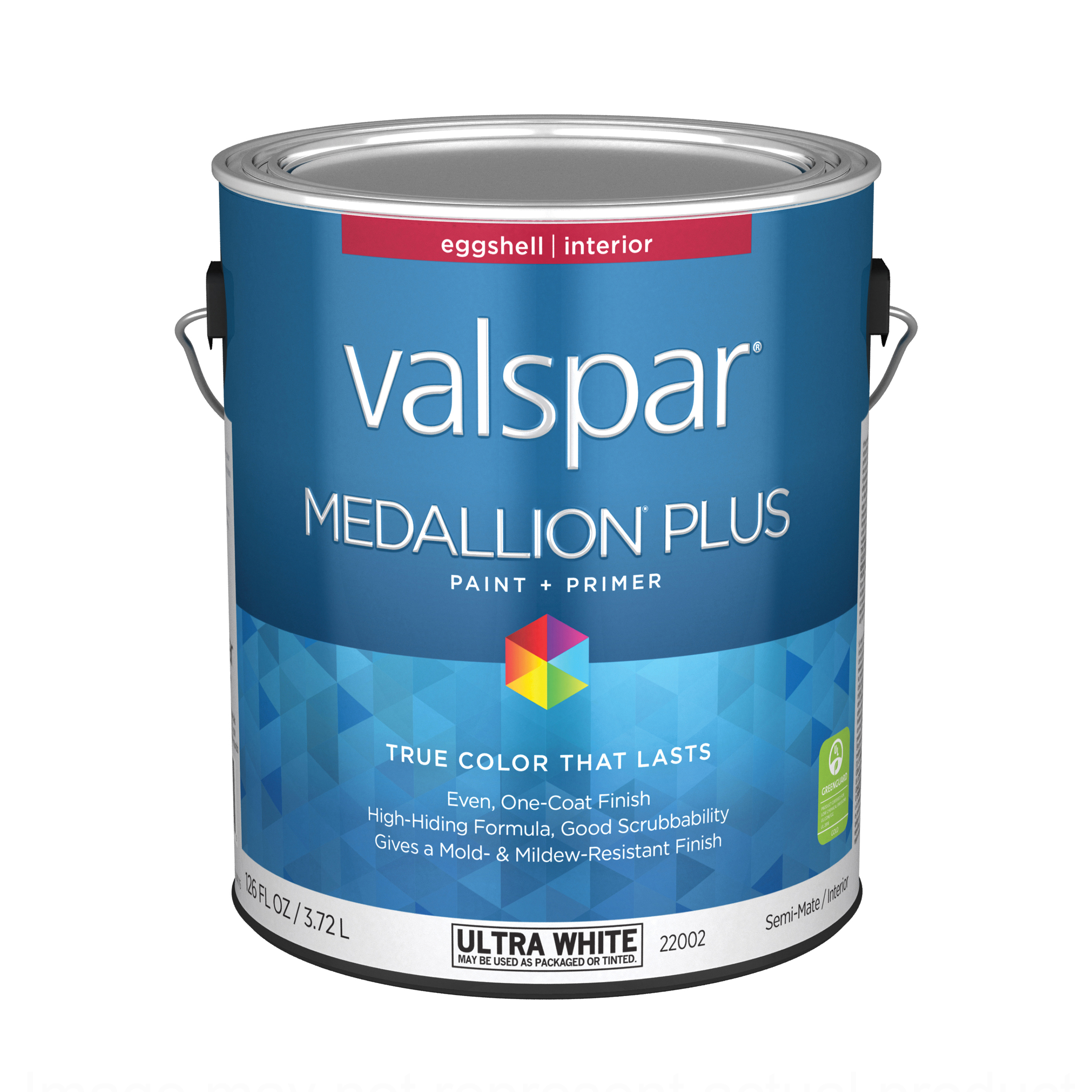 Valspar Medallion Plus 2200 028.0022002.007 Latex Paint, Acrylic Base, Eggshell Sheen, Ultra White Base, 1 gal, Can