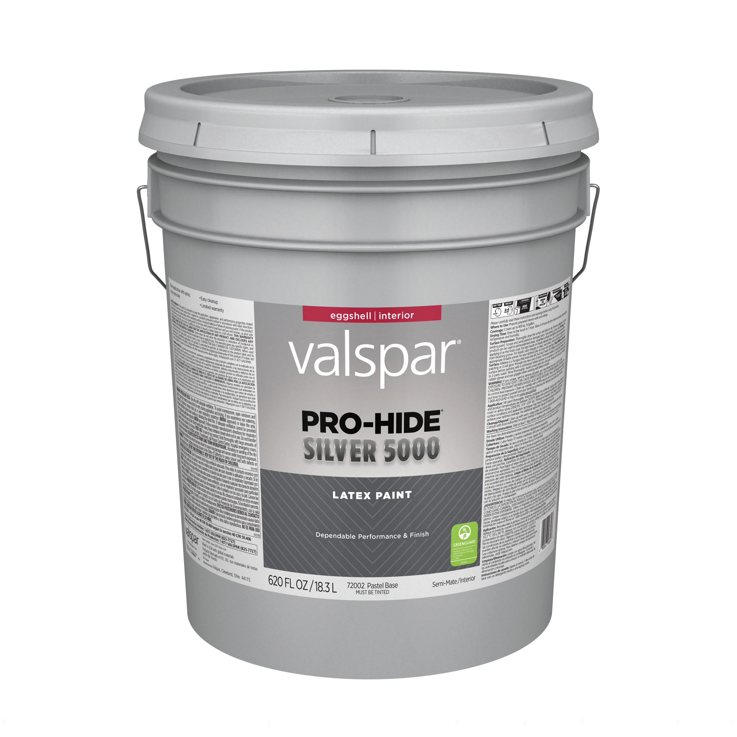 7300 Series 028.0072002.008 Interior Paint, Tintable Pastel Base, Eggshell, White, 5 gal, Plastic Pail
