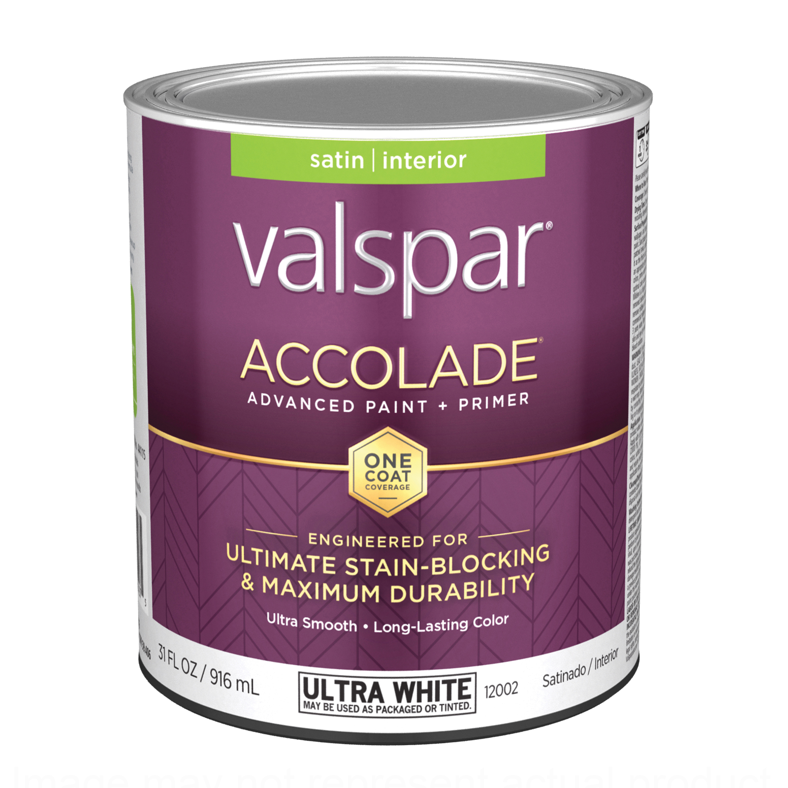 Accolade 1200 028.0012002.005 Latex Paint, Acrylic Base, Satin, Ultra White, 1 qt, Metal Can