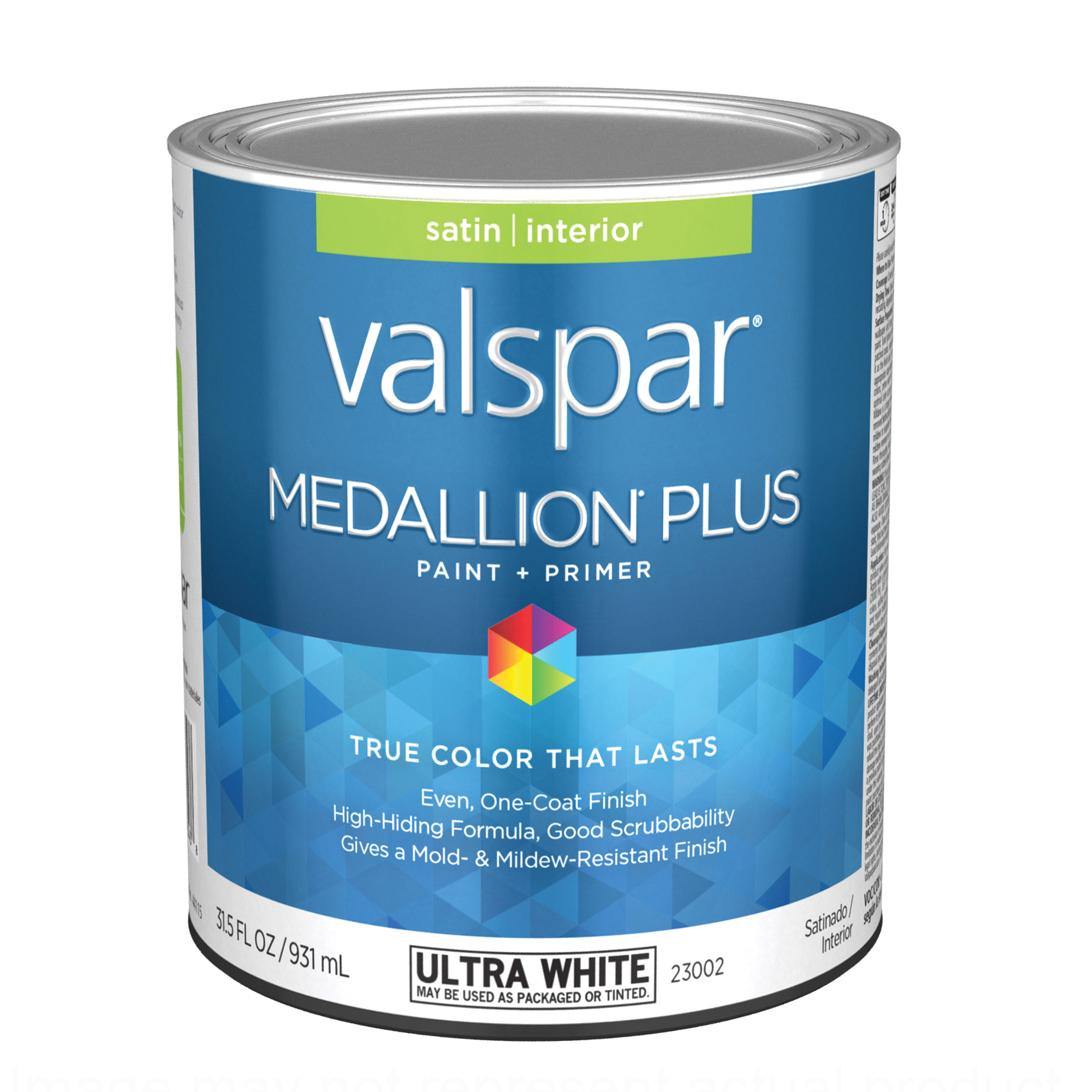 Medallion Plus 2300 028.0023002.005 Latex Paint, Acrylic Base, Satin Sheen, Ultra White Base, 1 qt