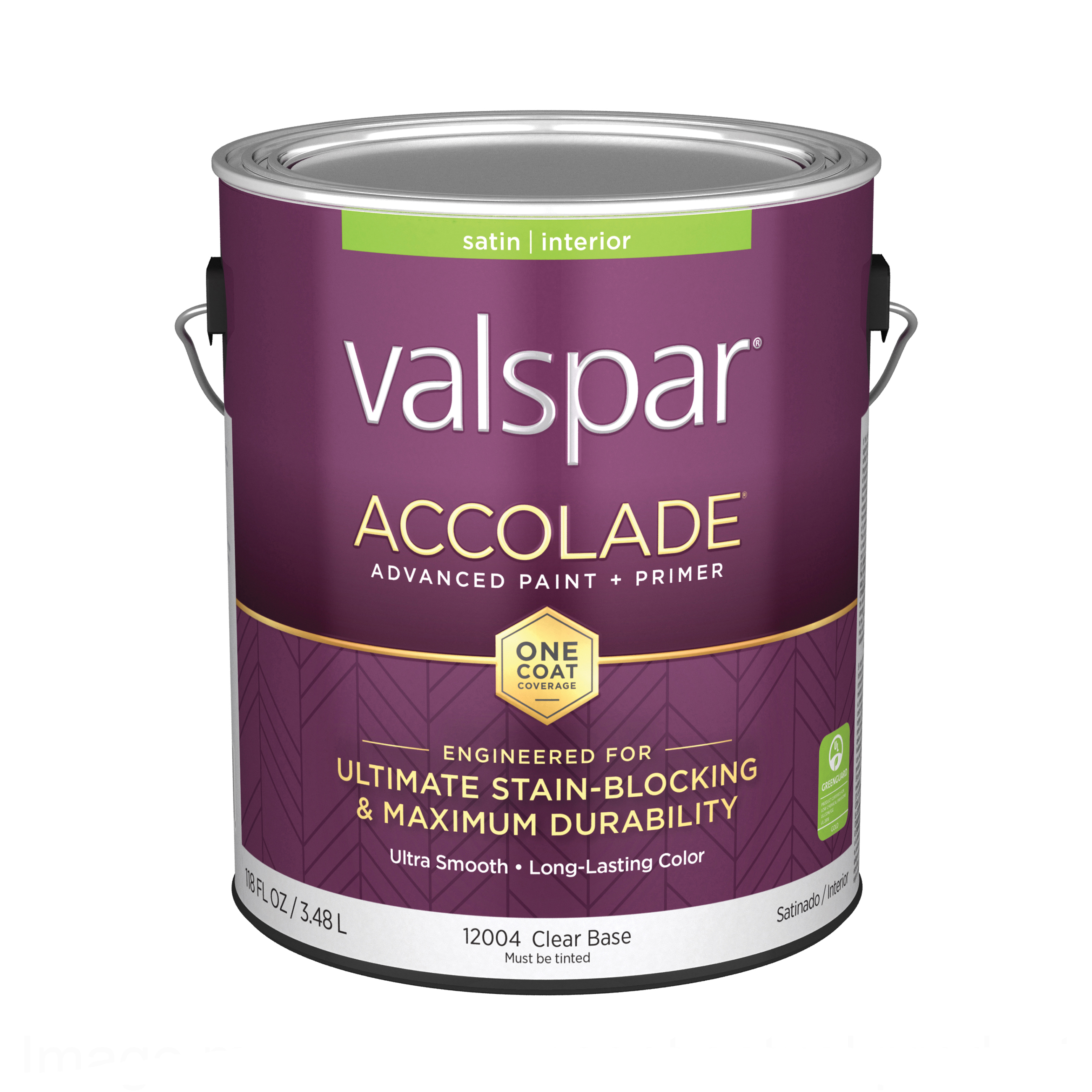 Valspar Accolade 1200 028.0012004.007 Latex Paint, Acrylic Base, Satin, Clear Base, 1 gal, Plastic Can