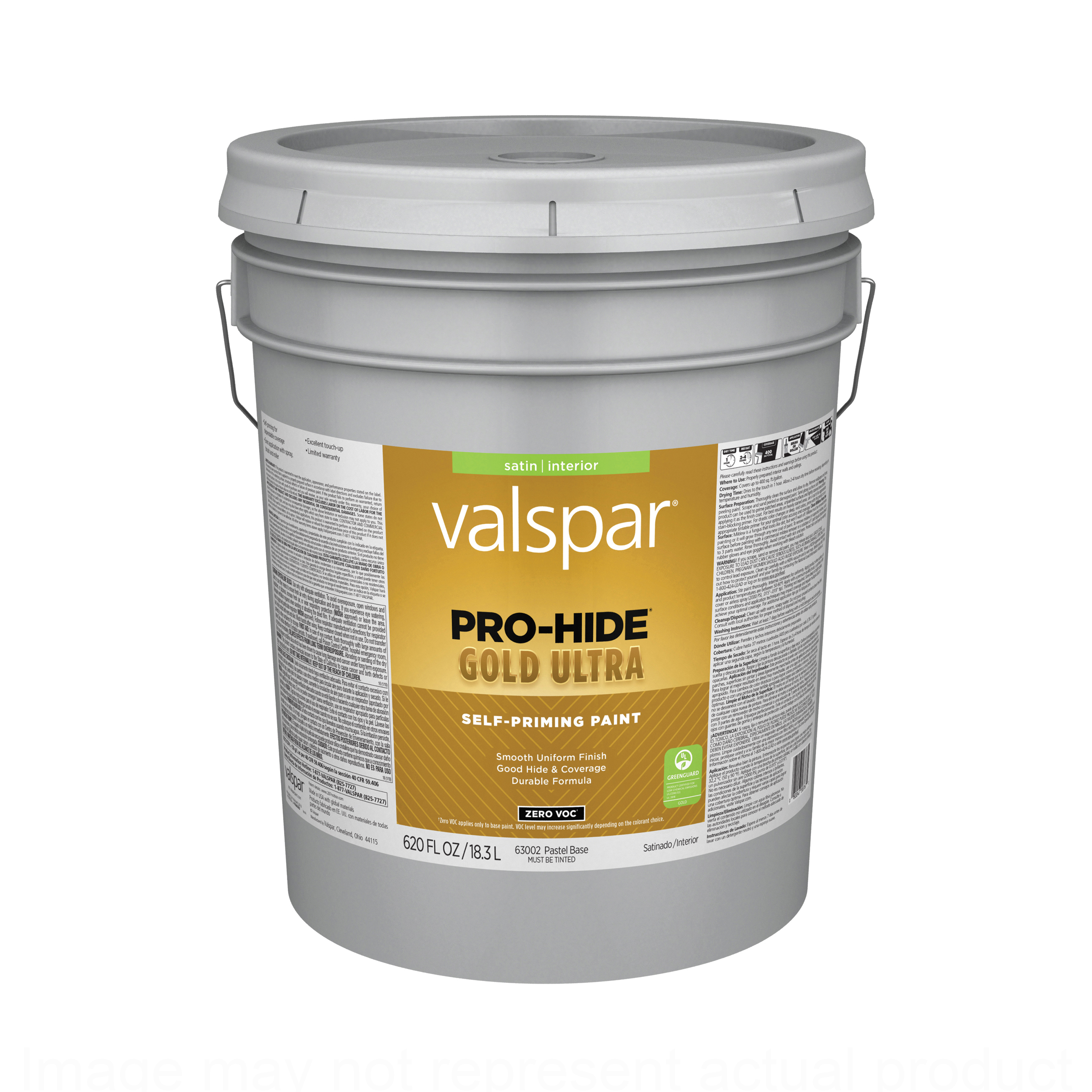 Pro-Hide Gold Ultra 6300 028.0063002.008 Latex Paint, Acrylic Base, Satin, Pastel Base, 5 gal