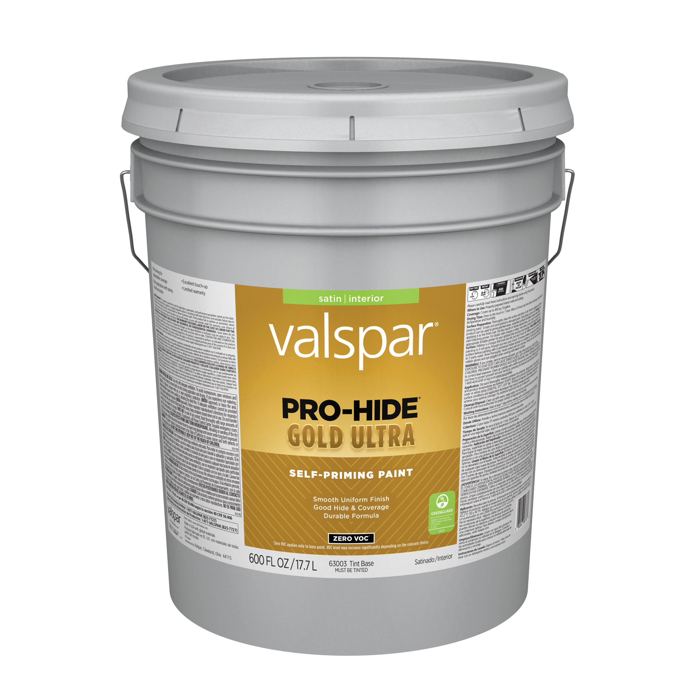 Pro-Hide Gold Ultra 6300 028.0063003.008 Latex Paint, Acrylic Base, Satin, Tint White, 5 gal