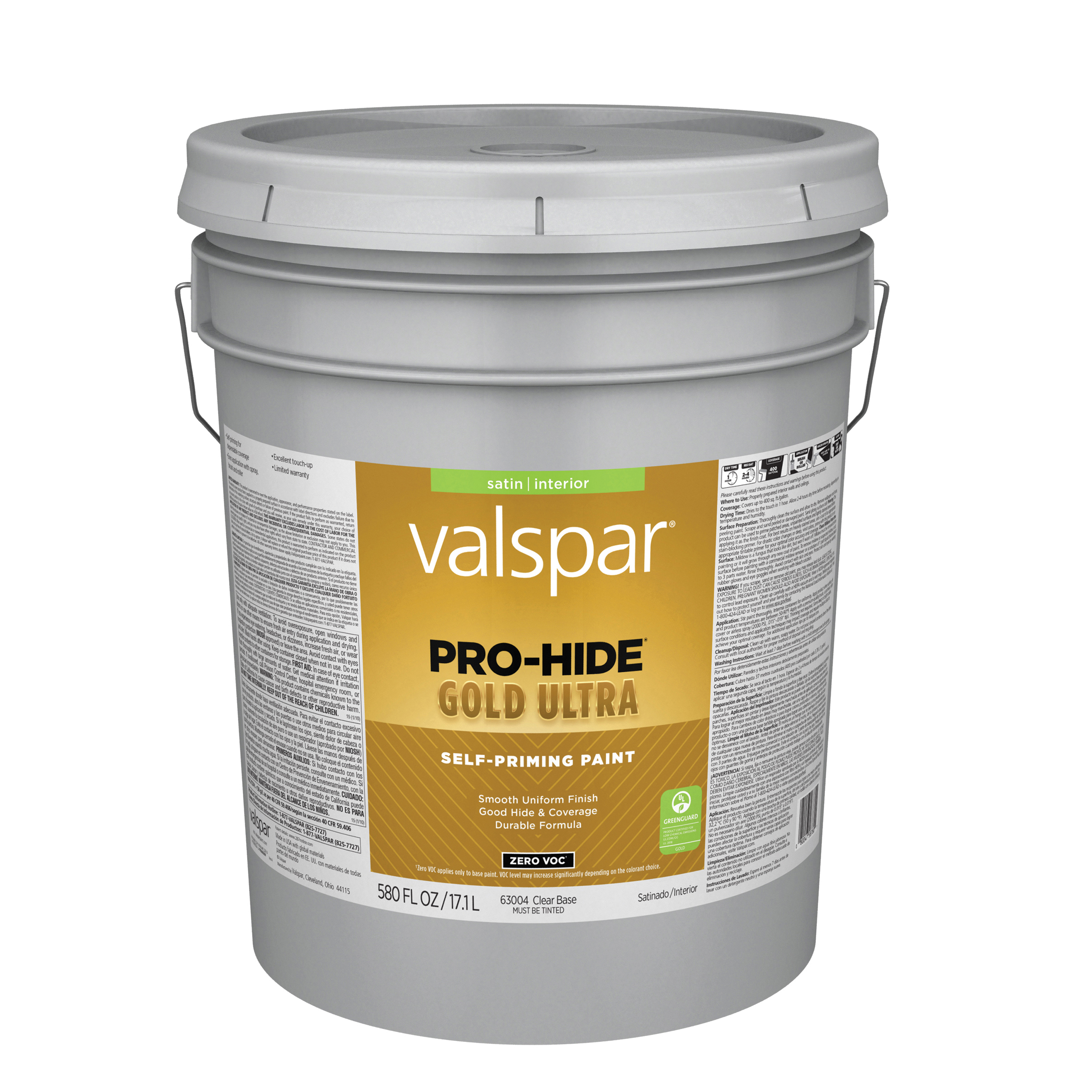 6300 Series 028.0063004.008 Interior Self-Priming Paint, Water, Satin, Clear, 5 gal Plastic Pail