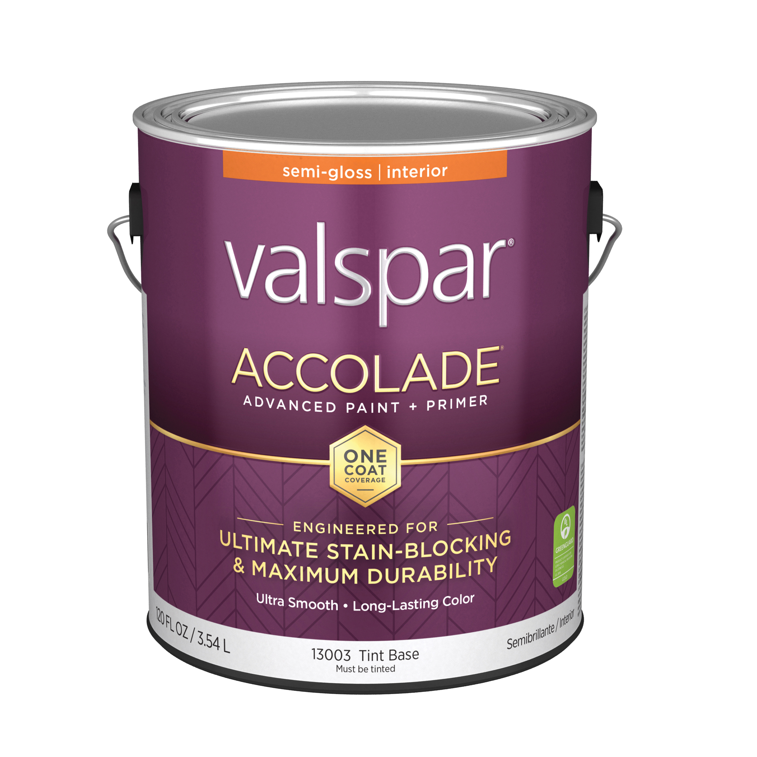 Valspar Accolade 1300 028.0013003.007 Latex Paint, Acrylic Base, Semi-Gloss, Tint Base, 1 gal, Plastic Can