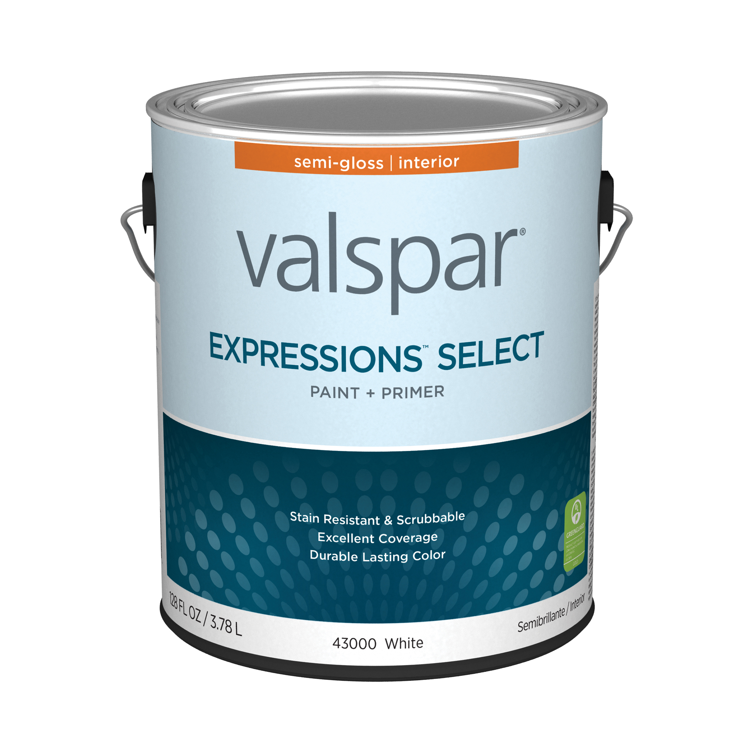 4300 Series 028.0043000.007 Interior Paint and Primer, Acrylic, Semi-Gloss, White, 1 gal Plastic Can
