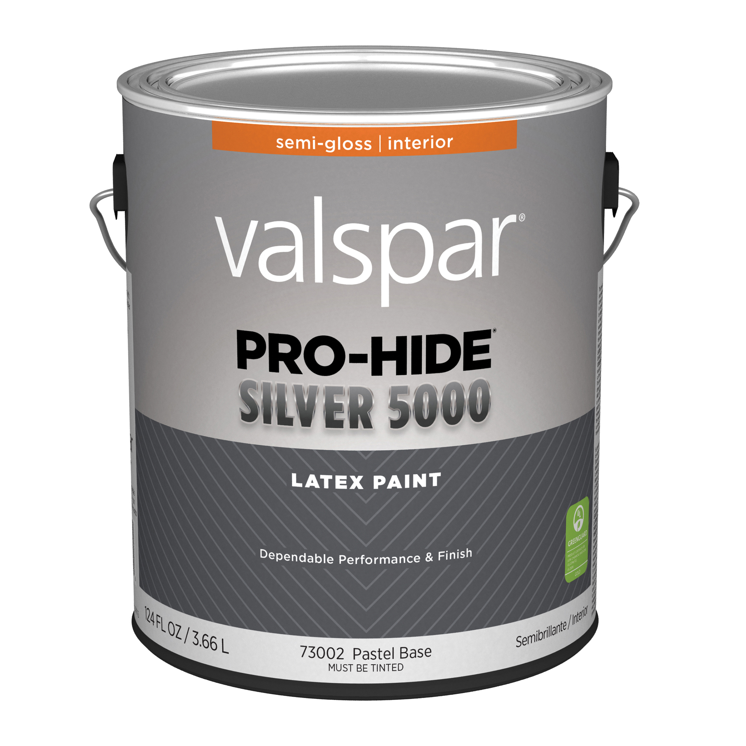 Valspar Pro-Hide Silver 5000 7300 Series 028.0073002.007 Interior Paint, Tintable Pastel Base, Semi-Gloss, White, 1 gal, Plastic, Can