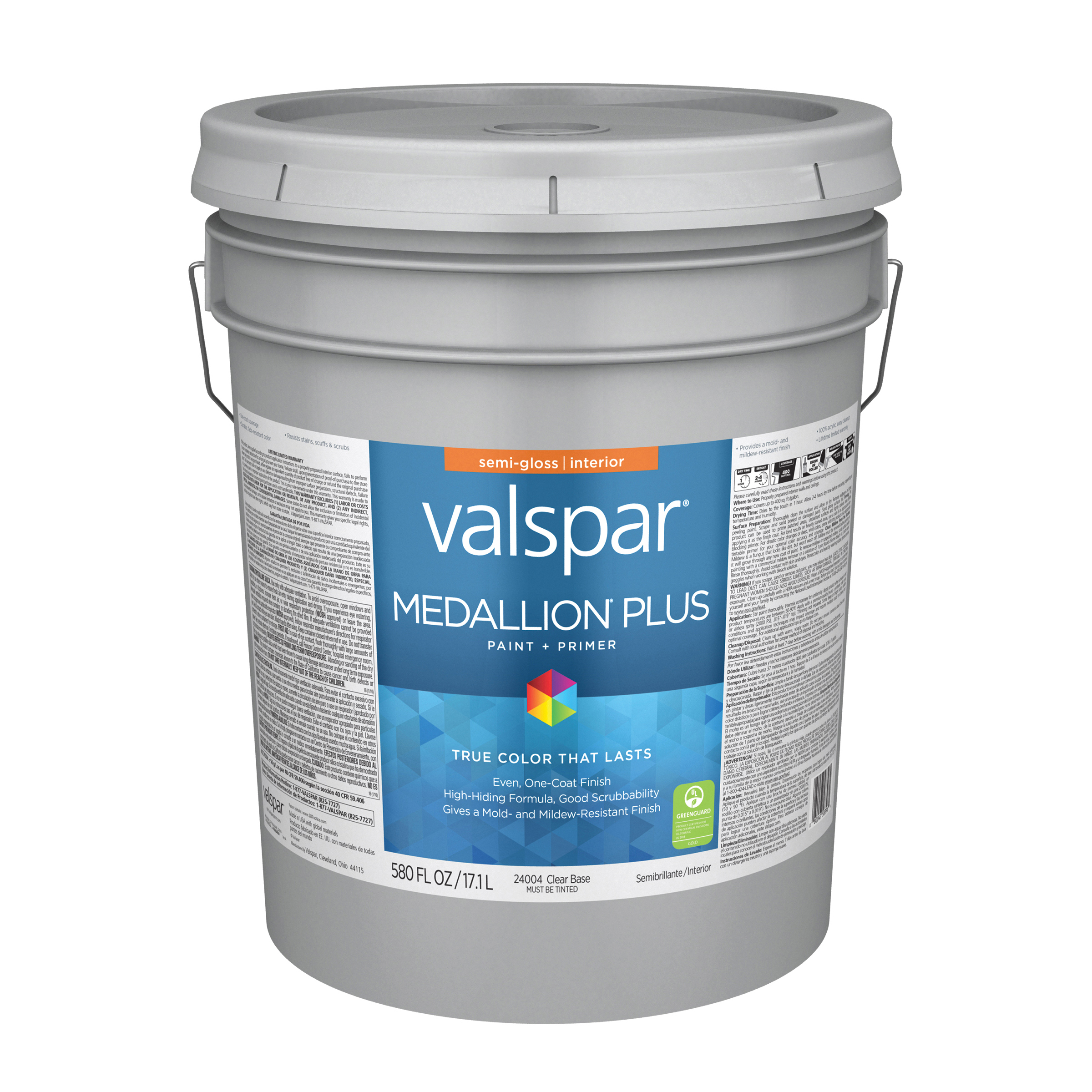 2700 Series 028.0024004.008 Interior Paint and Primer, Water, Semi-Gloss, Clear, 5 gal Plastic Pail