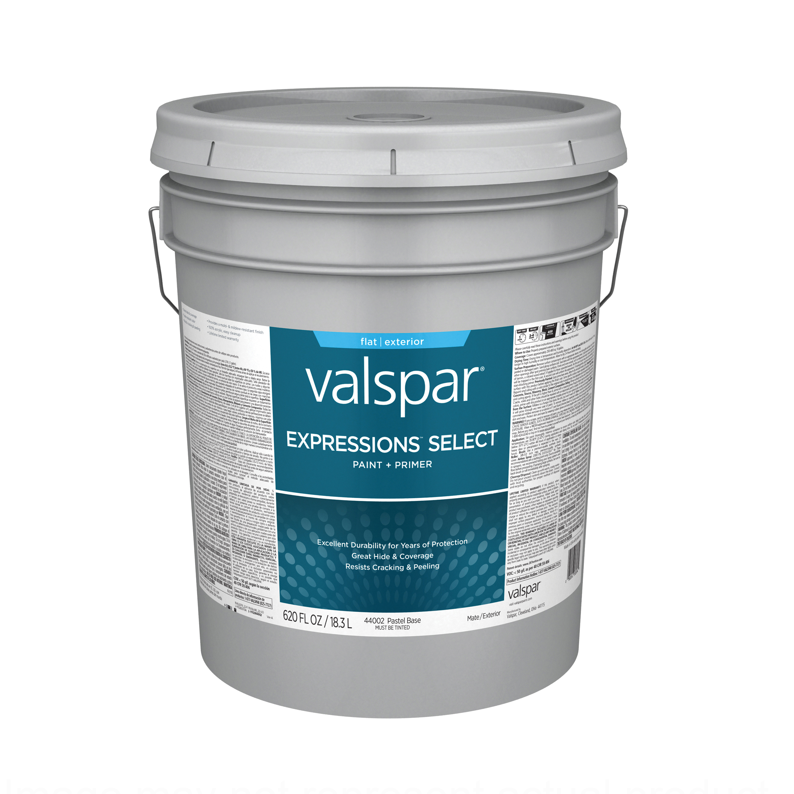 4400 Series 028.0044002.008 Exterior Paint, Pastel, Flat, White, 5 gal Metal Pail