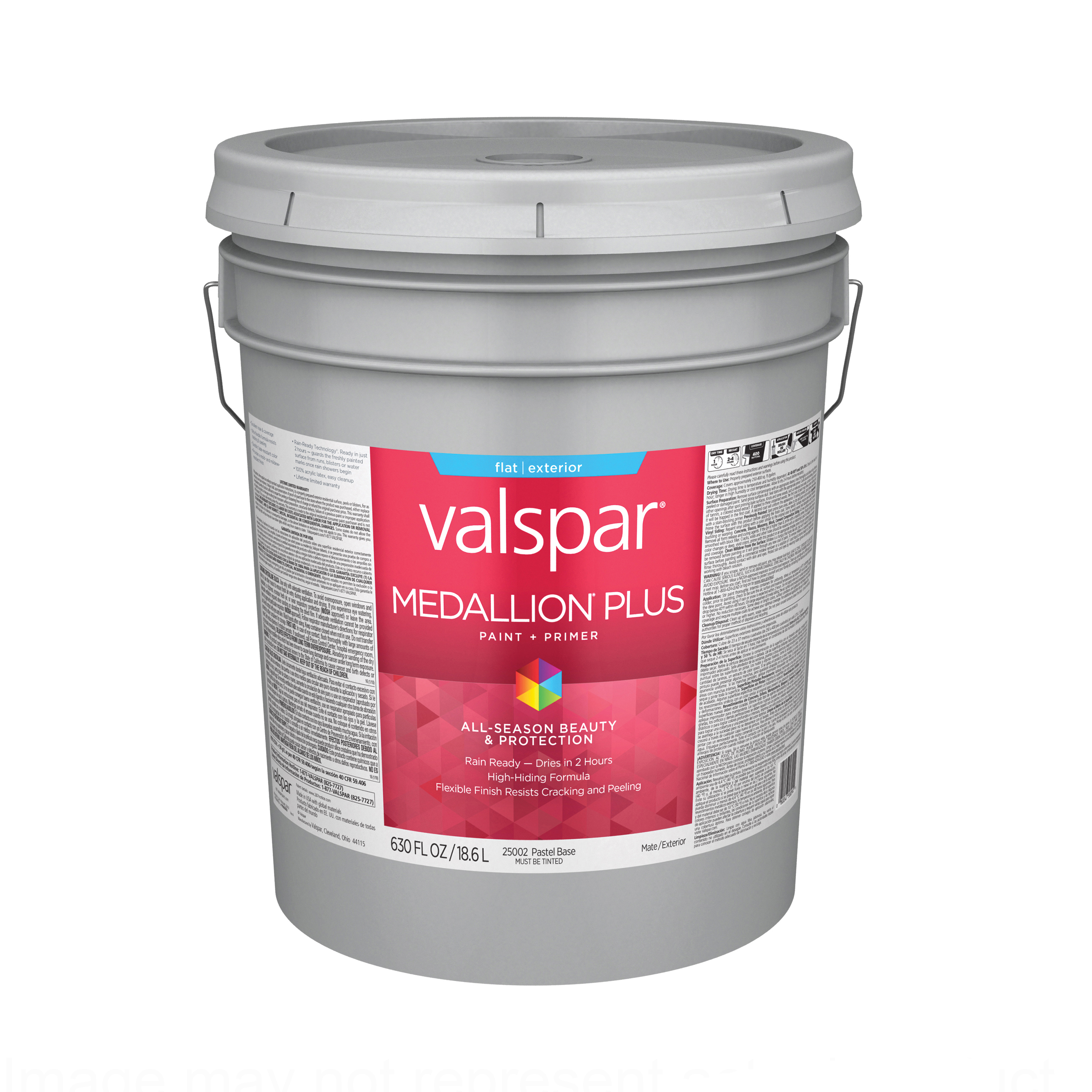 2500 Series 028.0025002.008 Exterior Paint and Primer, Pastel, Flat, White, 5 gal Plastic Pail