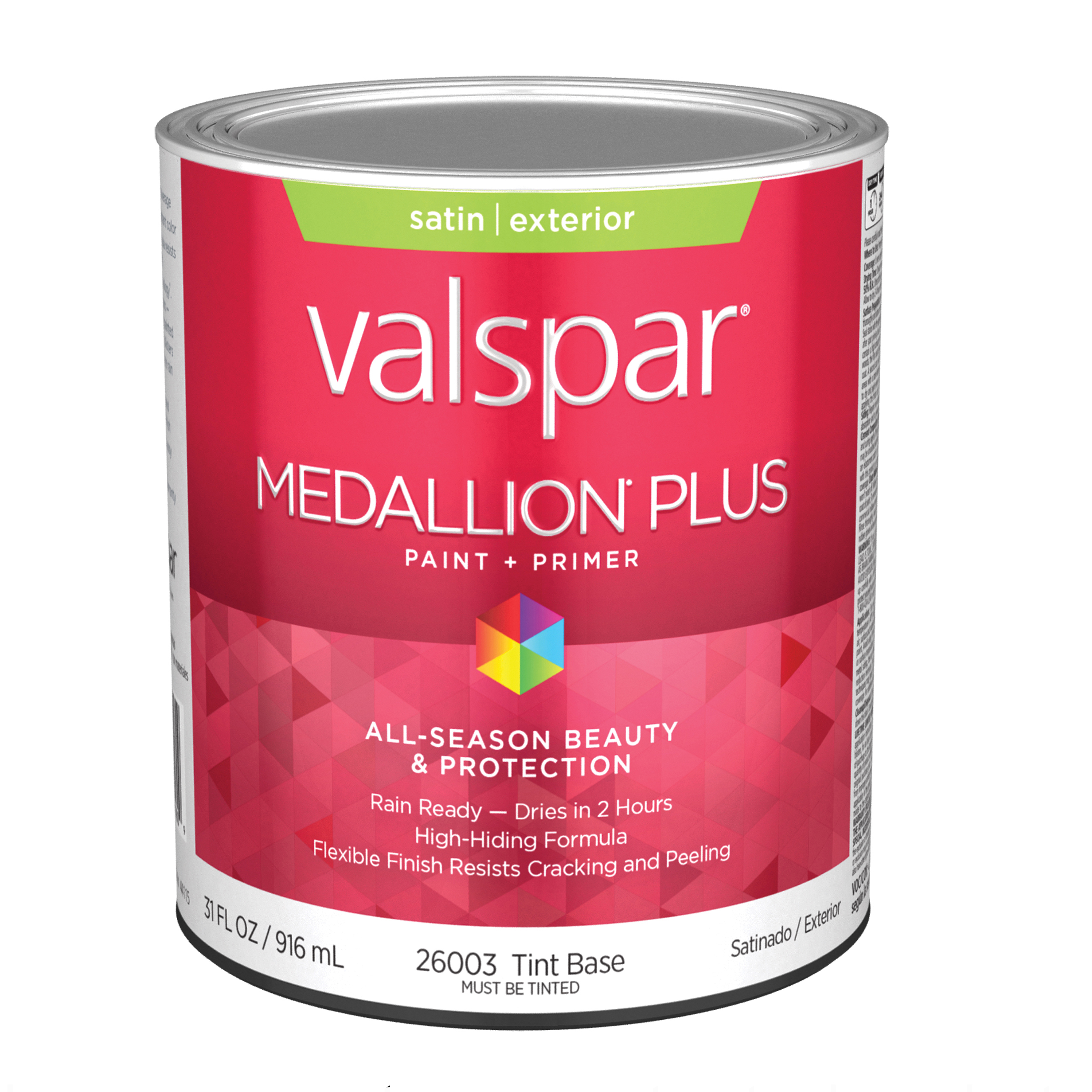 Medallion Plus 2600 028.0026003.005 Latex Paint, Acrylic Base, Satin Sheen, Tint Base, 1 qt, Plastic Can