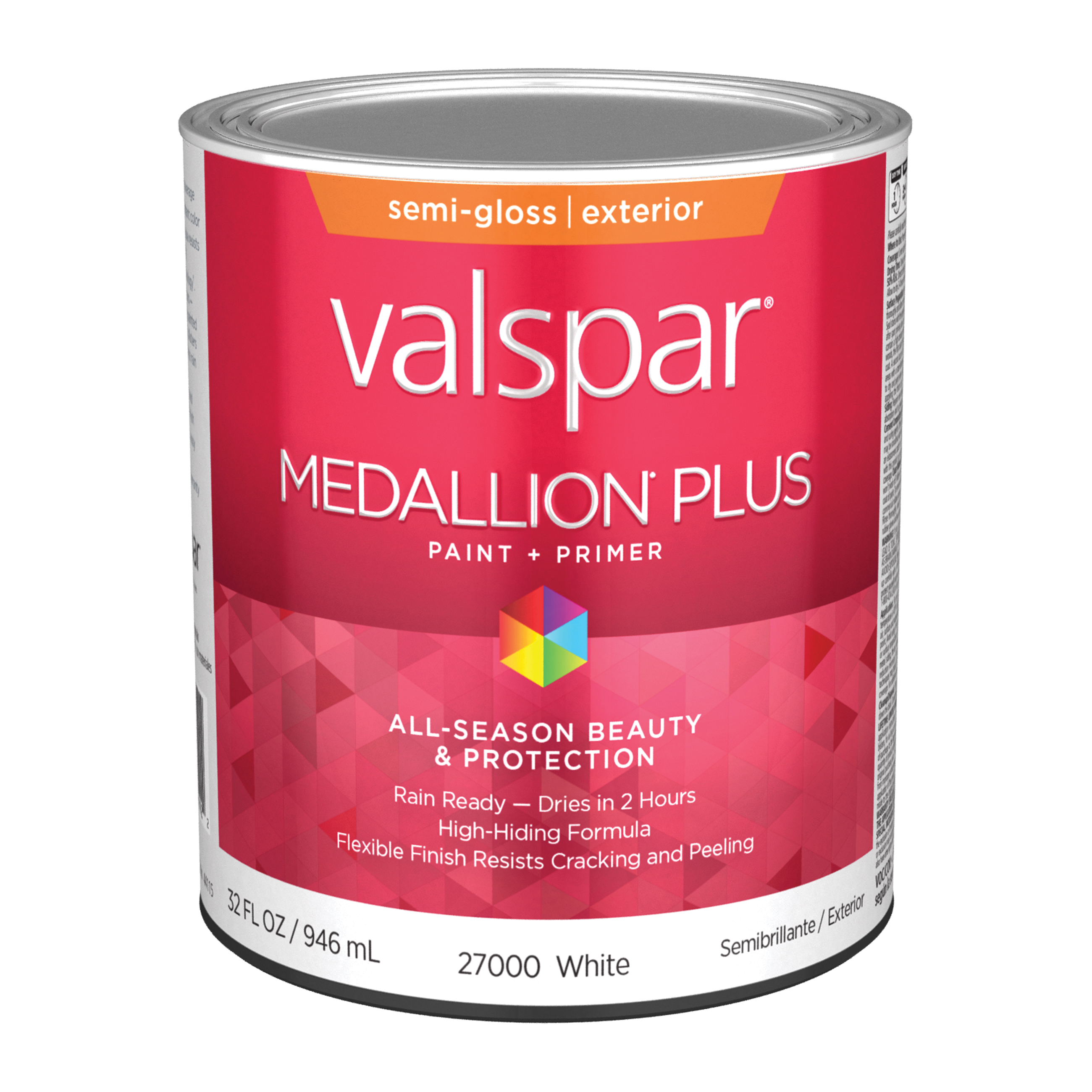 Medallion Plus 2600 028.0027000.005 Latex Paint, Acrylic Base, Semi-Gloss Sheen, White Base, 1 qt