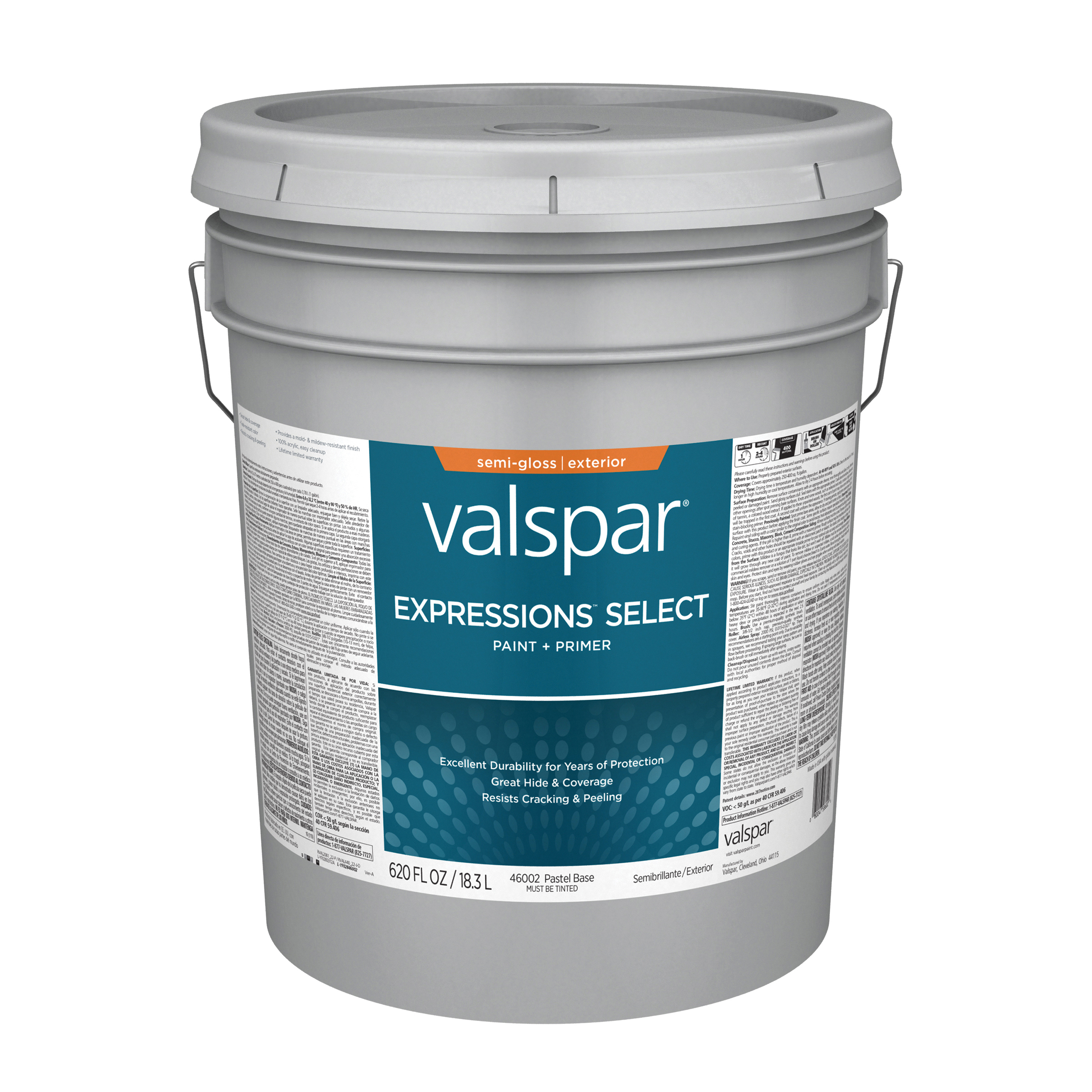 4600 Series 028.0046002.008 Exterior Paint, Pastel, Semi-Gloss, White, 5 gal Metal Pail